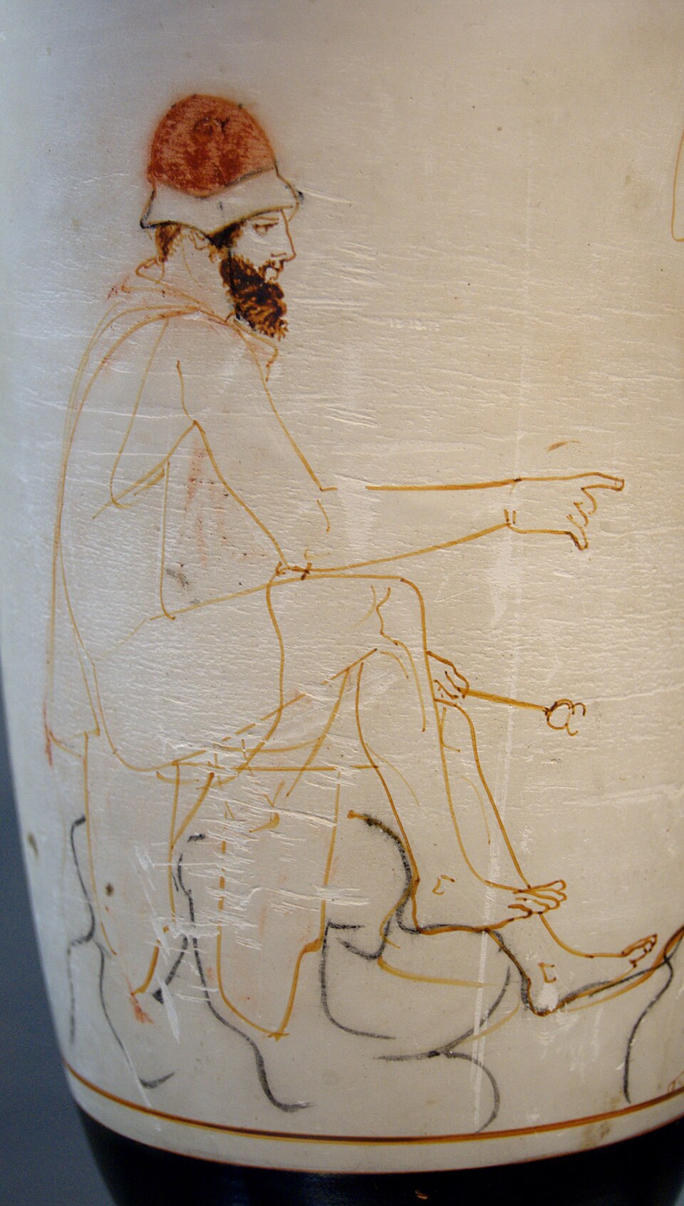 Hermès psychopompe assis, représenté sur un lécythe attique à fond blanc