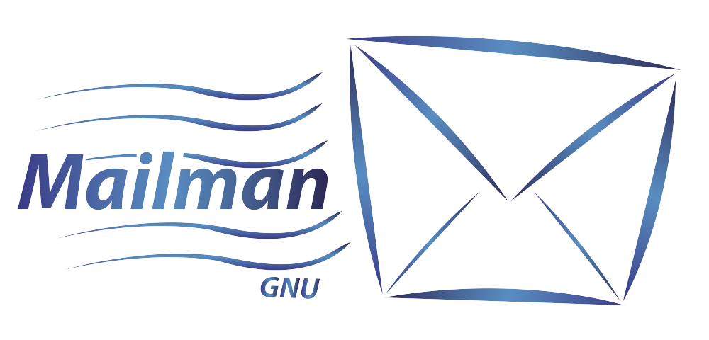 Blaues GNU-Mailman-Logo mit einem Briefumschlag